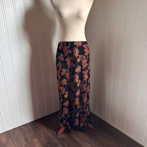 Vintage 90s/Y2K Whimsigoth Black Floral Midi Skirt L